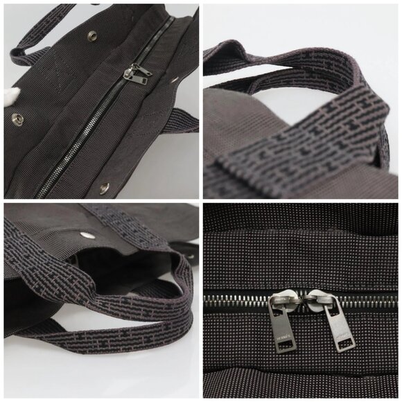 HERMES Her Line MM Hand Bag Canvas Gray Silver Auth 140108 - Picture 16 of 16